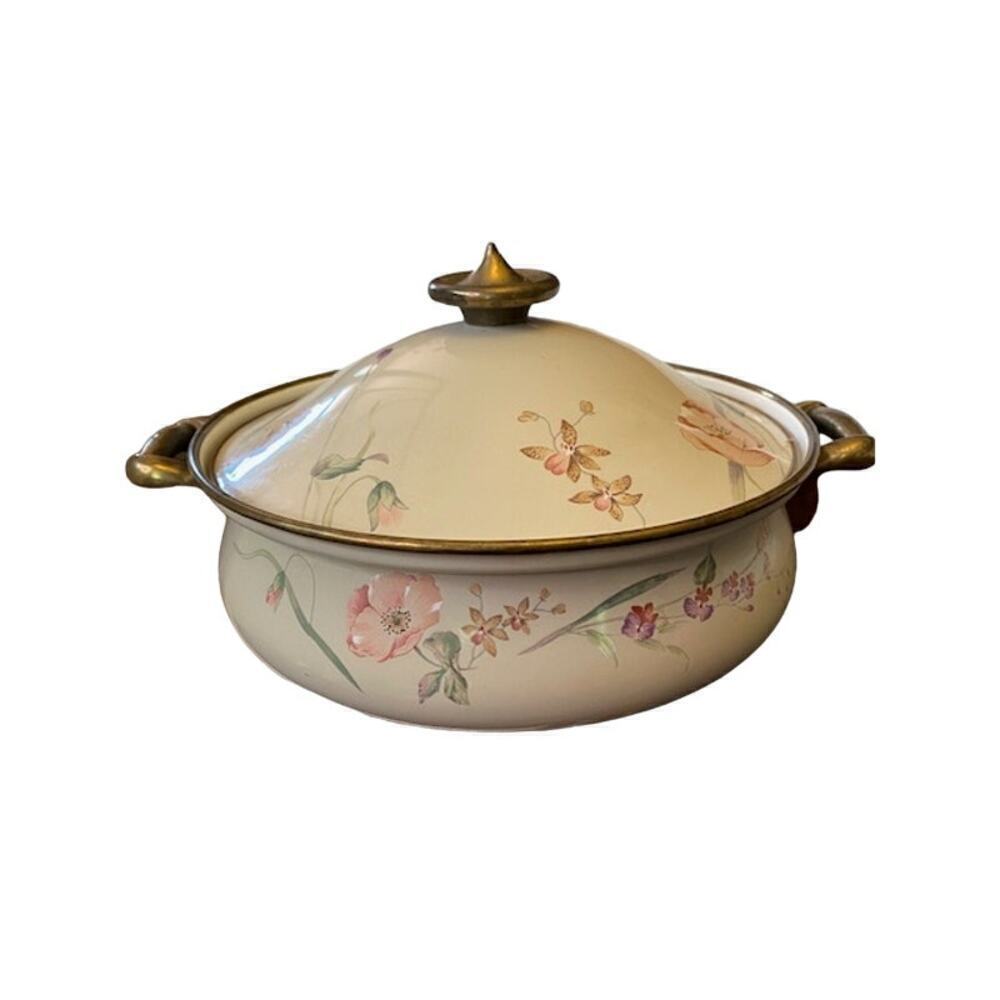 Mikasa Grande Chef ~ UN704 Pink Poppy 4.5 Qt. Pot with Lid - Enamel and Brass